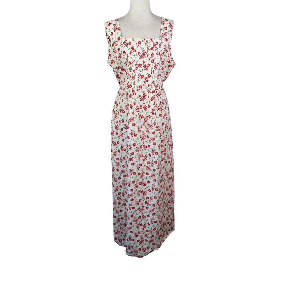 Vintage 90s Robbie Bee White Red Floral Maxi Jumper Dress 14